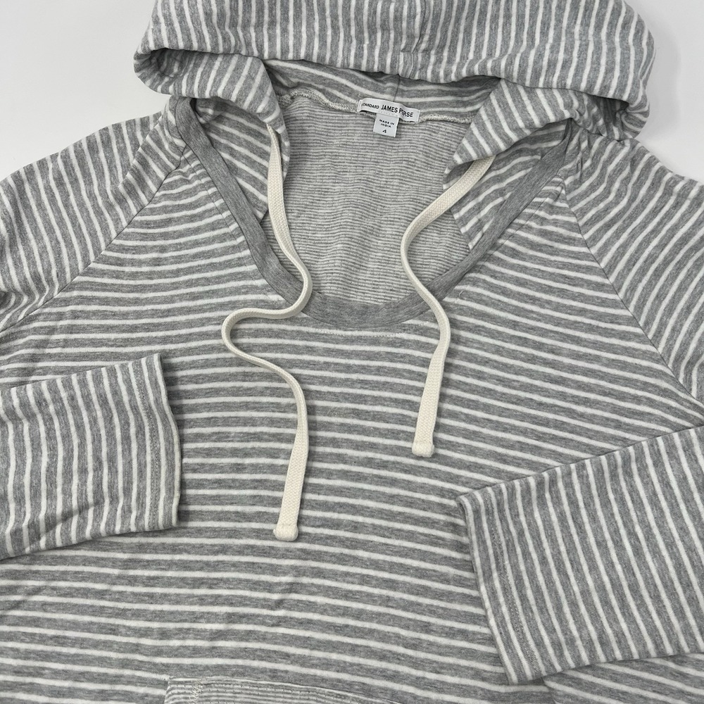 James Perse Standard Women's Sweatshirt Hoodie Gray Striped Scoop Neck Size XL 4